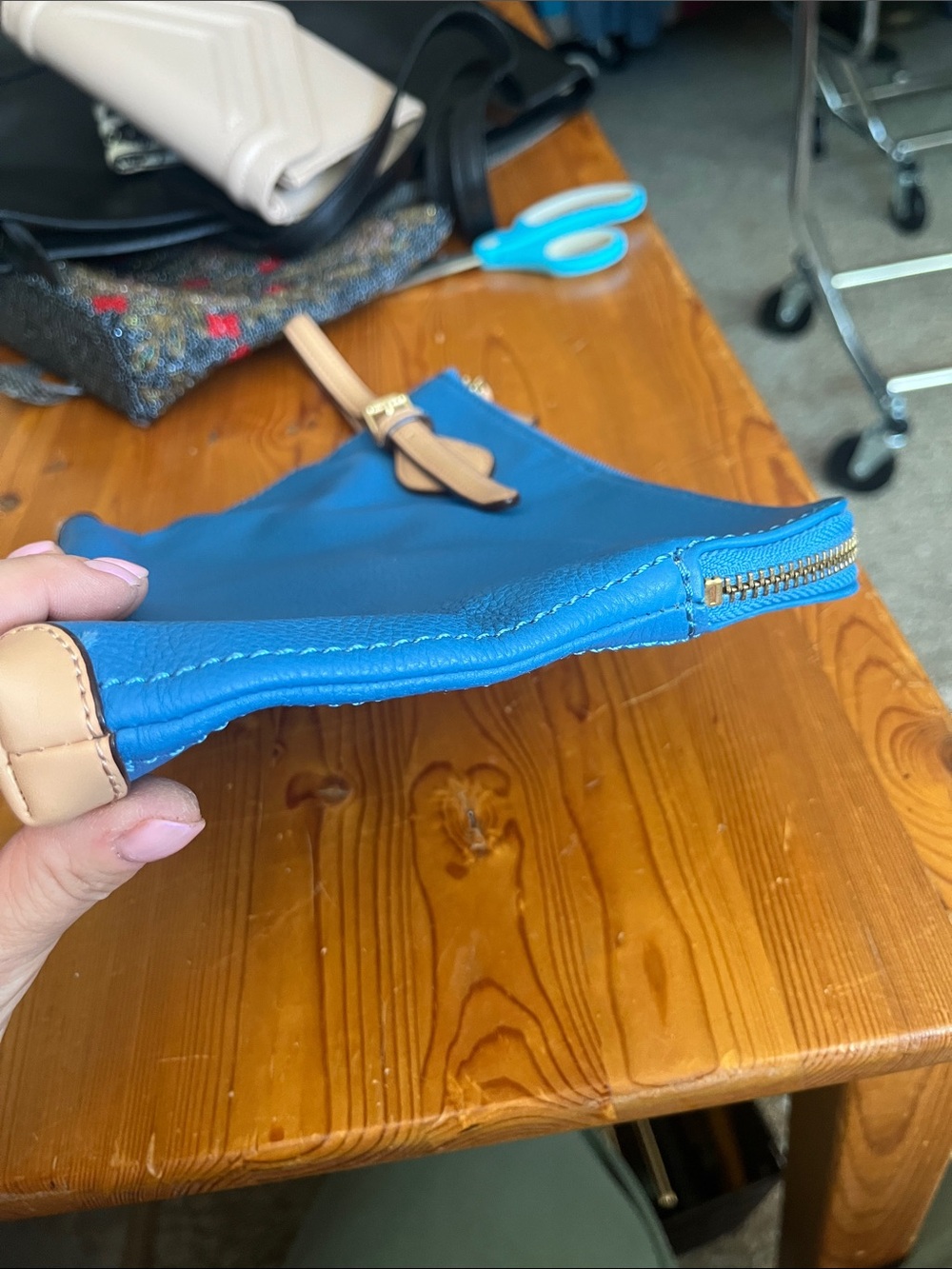 Isaac Mizrahi Blue Leather Wristlet - Picture 8 of 11